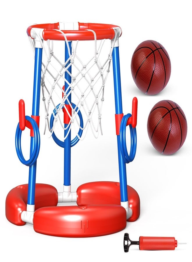 AuroTops Pool Basketball Hoop Floating Ring Toss Game,Pool Toys for Kids Summer Toys,Birthday Gifts for Kids,Family Pool Party,Swimming Pool Basketball Hoop Include 2 Balls,6 Ring and 1 Pump,Blue - Image 2