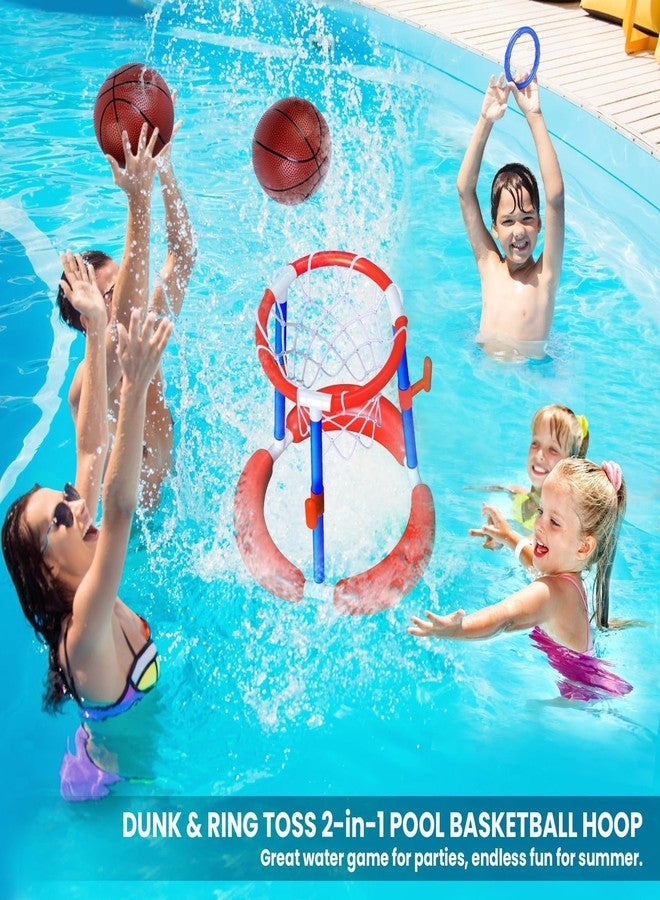 AuroTops Pool Basketball Hoop Floating Ring Toss Game,Pool Toys for Kids Summer Toys,Birthday Gifts for Kids,Family Pool Party,Swimming Pool Basketball Hoop Include 2 Balls,6 Ring and 1 Pump,Blue - Image 4
