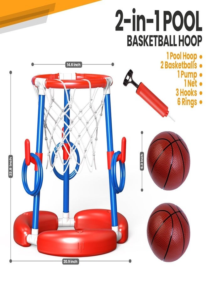 AuroTops Pool Basketball Hoop Floating Ring Toss Game,Pool Toys for Kids Summer Toys,Birthday Gifts for Kids,Family Pool Party,Swimming Pool Basketball Hoop Include 2 Balls,6 Ring and 1 Pump,Blue - Image 3