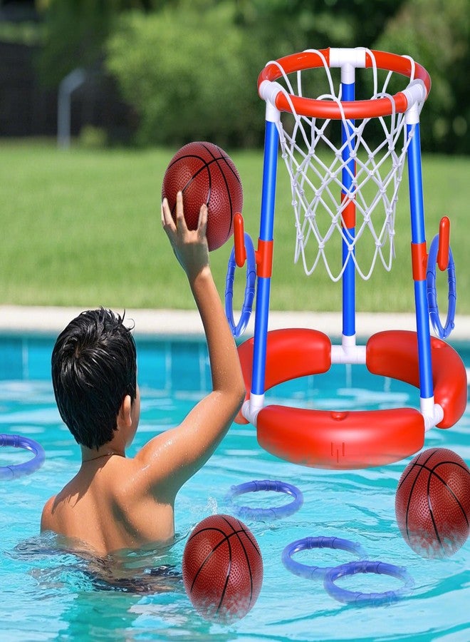 AuroTops Pool Basketball Hoop Floating Ring Toss Game,Pool Toys for Kids Summer Toys,Birthday Gifts for Kids,Family Pool Party,Swimming Pool Basketball Hoop Include 2 Balls,6 Ring and 1 Pump,Blue - Image 1
