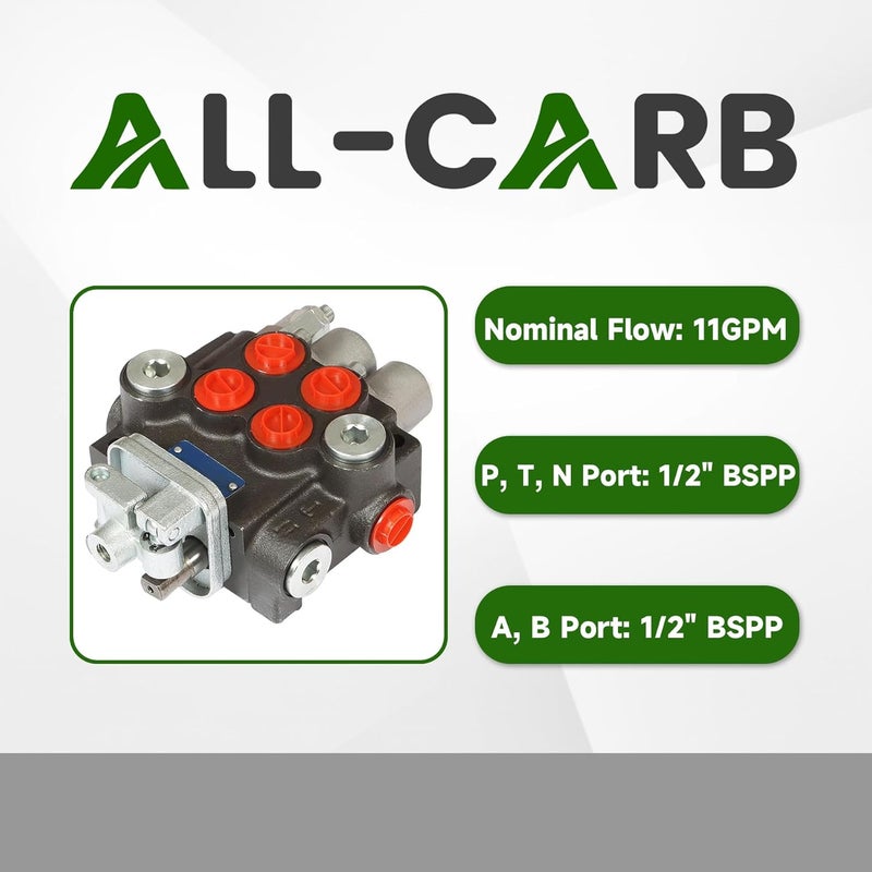 marddpair ALL-CARB Hydraulic Valve 2 Spool 11GPM 3600PSI BSPP Double Acting Control Valve - Image 4
