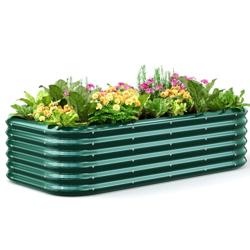 Quictent Galvanized Raised Garden Bed Kit, 6x3x1.5 ft Oval Metal Planter Box Tall for Vegetables Outdoor Backyard, Strengthened by Crossbar, Dark Green - Image 1