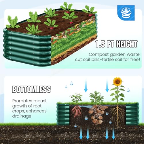 Quictent Galvanized Raised Garden Bed Kit, 6x3x1.5 ft Oval Metal Planter Box Tall for Vegetables Outdoor Backyard, Strengthened by Crossbar, Dark Green - Image 5