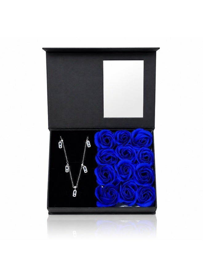 RAFAL Women's Crystal Rectangle Charm Necklace with Blue Velvet Rose Box - Gold or Silver - Image 1