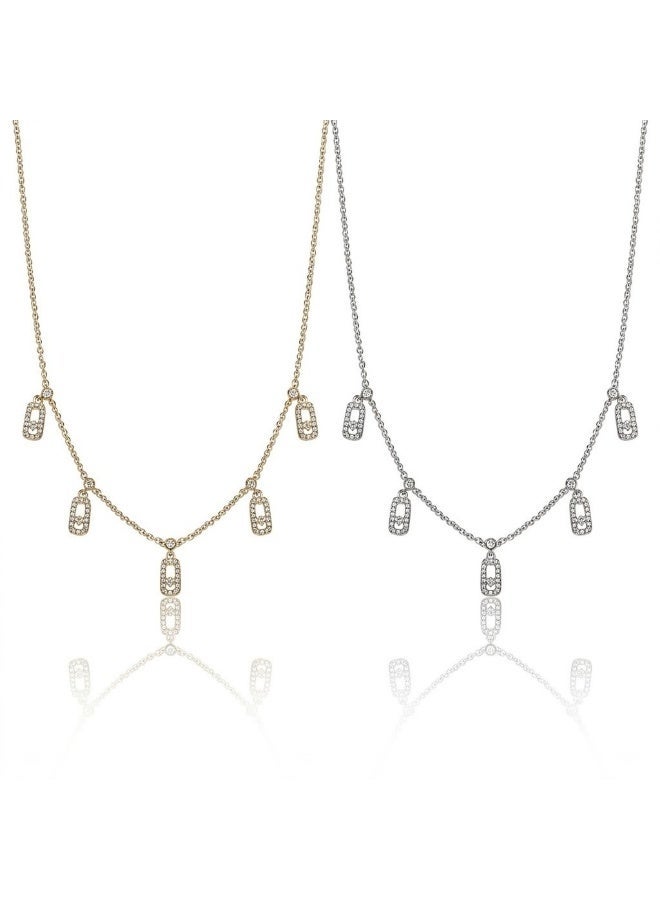 RAFAL Women's Crystal Rectangle Charm Necklace with Blue Velvet Rose Box - Gold or Silver - Image 2