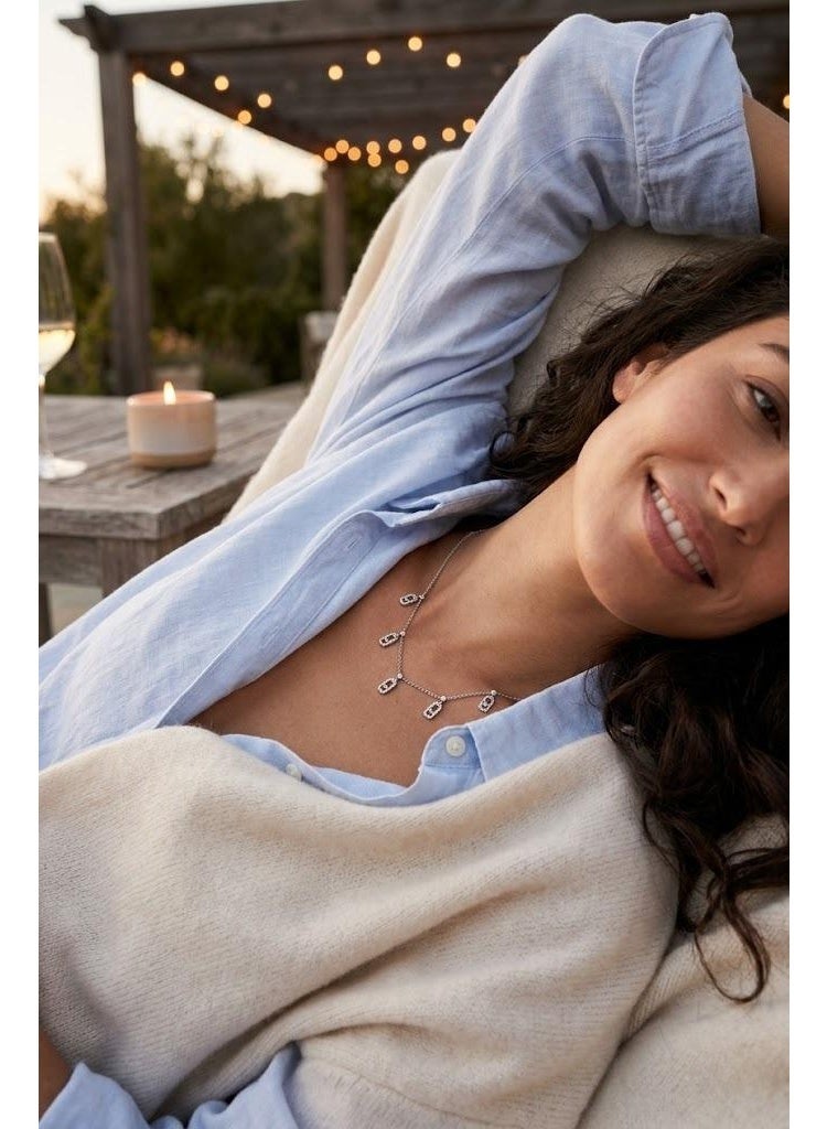 RAFAL Women's Crystal Rectangle Charm Necklace with Blue Velvet Rose Box - Gold or Silver - Image 4
