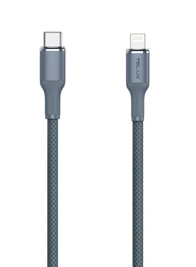 TELUX SWIFTX USB-C to Lightning Charging Cable 1m, 27W PD Fast Charging, Wear-Resistant Nylon Braid, Broad Compatibility, 10000+ Bend Lifespan, 480Mbps Data Transfer, Grey - Image 1