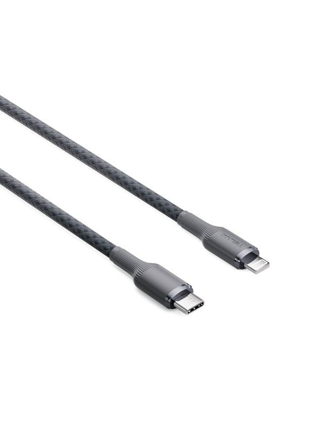 TELUX SWIFTX USB-C to Lightning Charging Cable 1m, 27W PD Fast Charging, Wear-Resistant Nylon Braid, Broad Compatibility, 10000+ Bend Lifespan, 480Mbps Data Transfer, Grey - Image 2