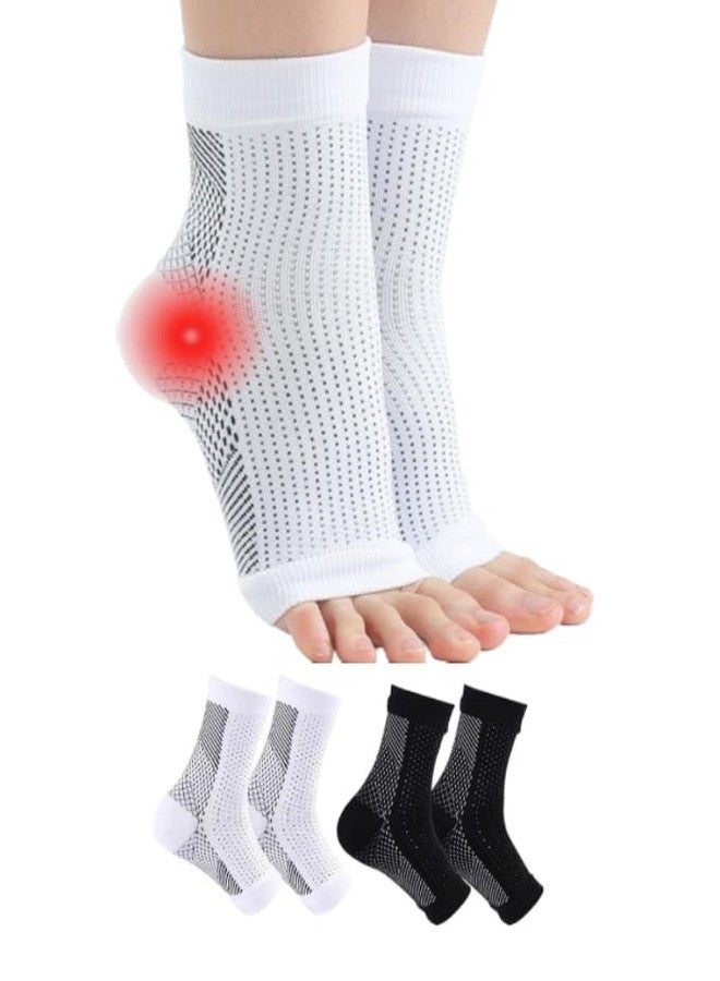QualiTrue Neuropathy Socks for Women and Men - 2 Pair Orthopedic Toeless Compression Foot Neuropathy Pain, Peripheral, Diabetic Socks, Arthritis Socks (2 Pair White & Black Combo) - Image 1