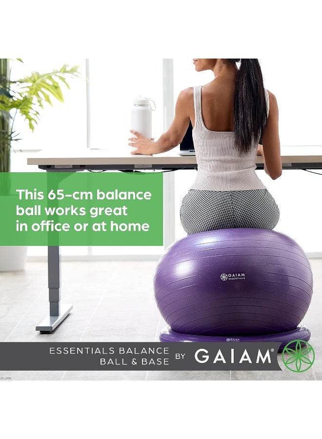 Gaiam Essentials Balance Ball & Base Kit, 65cm Yoga Ball Chair, Exercise Ball with Inflatable Ring Base for Home or Office Desk, Includes Air Pump - Purple - Image 4