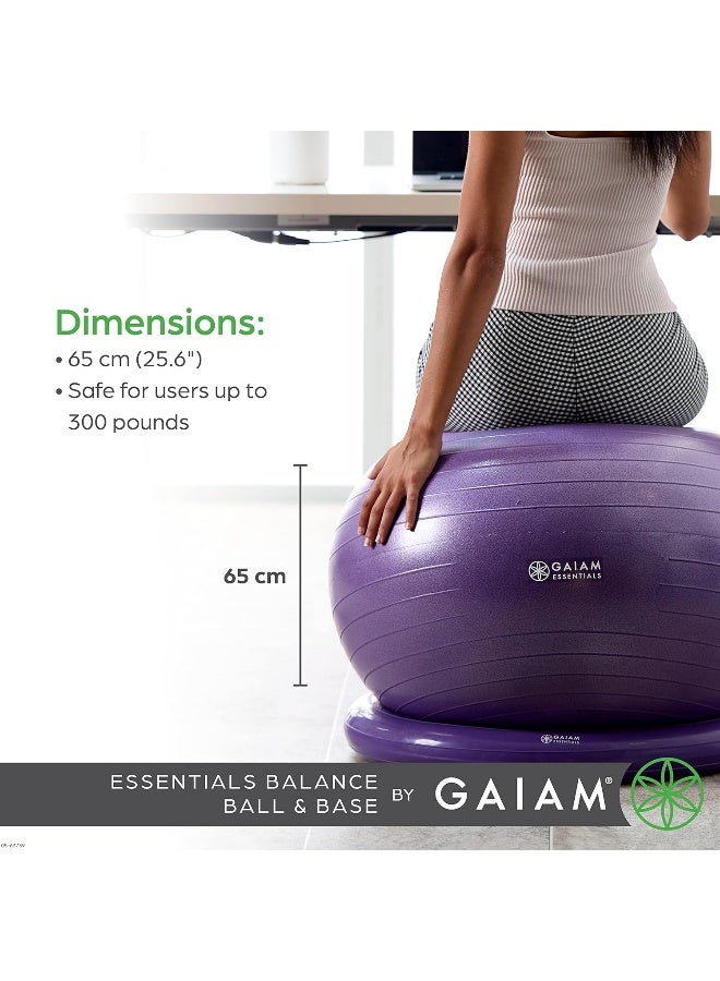 Gaiam Essentials Balance Ball & Base Kit, 65cm Yoga Ball Chair, Exercise Ball with Inflatable Ring Base for Home or Office Desk, Includes Air Pump - Purple - Image 1