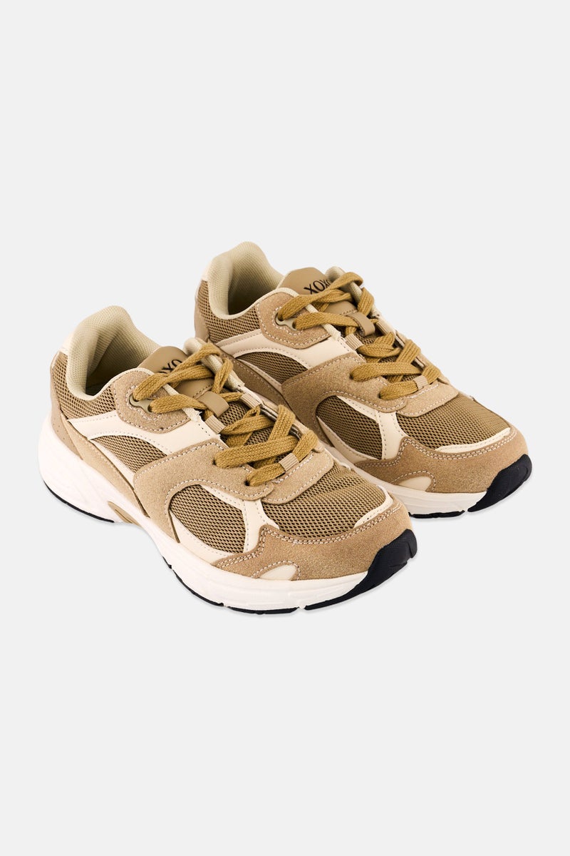 XOXO Women Lace Up Textile Casual Shoes, Khaki - Image 1