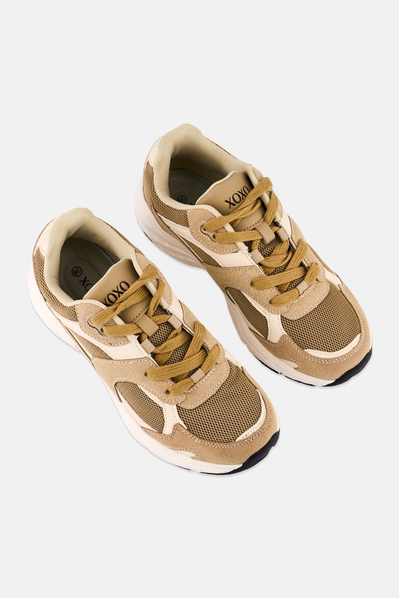 XOXO Women Lace Up Textile Casual Shoes, Khaki - Image 2