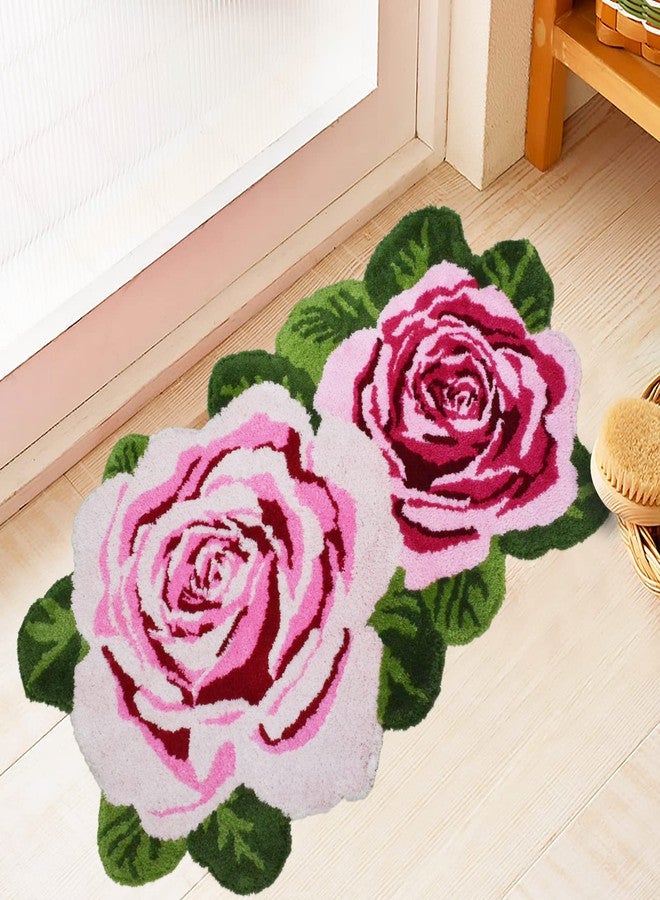 USTIDE Rose Bathroom Rug 2x3 Pink Non Slip Washable Bath Rug Shaggy Floral Bathmat Plush Accent Rug for Bathroom Vanity Bathtub/Shower - Image 2