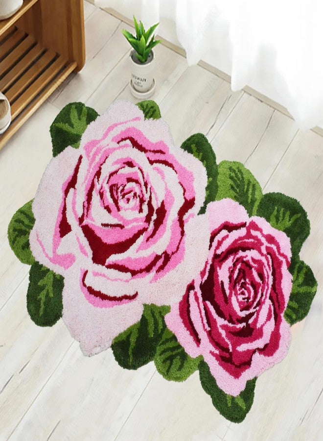 USTIDE Rose Bathroom Rug 2x3 Pink Non Slip Washable Bath Rug Shaggy Floral Bathmat Plush Accent Rug for Bathroom Vanity Bathtub/Shower - Image 1