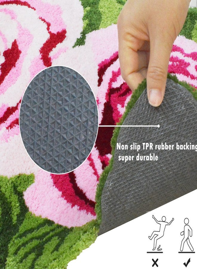 USTIDE Rose Bathroom Rug 2x3 Pink Non Slip Washable Bath Rug Shaggy Floral Bathmat Plush Accent Rug for Bathroom Vanity Bathtub/Shower - Image 5