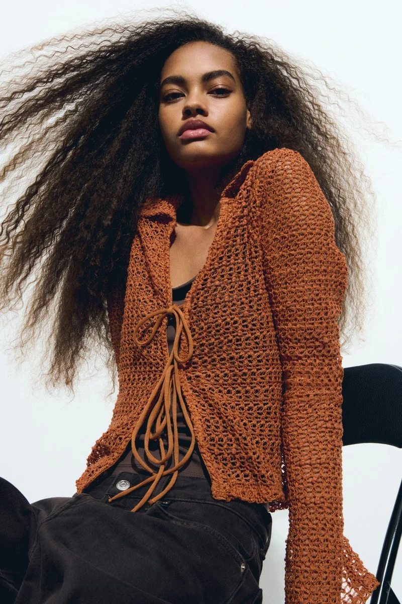 H&M Tie-front hole-knit top