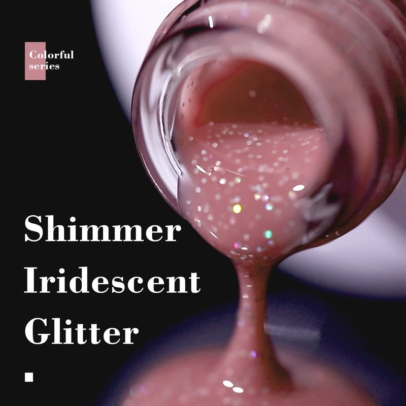 RARJSM Nail Polish Nude Glitter Rose Pink Jelly Shimmery Iridescent Rainbow Pigments Sparkly Red Pink Translucent Natural Gel Polish Soak off UV LED Cured 15ml Single Bottle - Image 3
