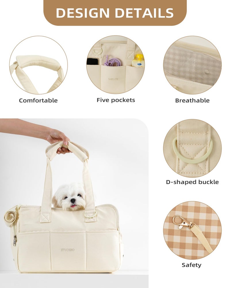 ONECUTE Dog Carrier for Small Dogs Rabbit cat with Large Pockets, Cotton Bag, Dog Carrier Soft Sided, Collapsible Travel Puppy Carrier (Beige, 17" L x 7.5" W x 12" H) - Image 5