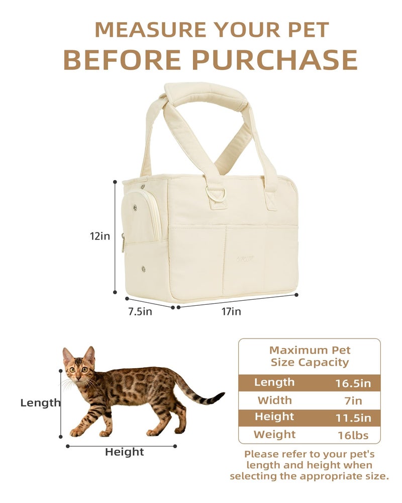 ONECUTE Dog Carrier for Small Dogs Rabbit cat with Large Pockets, Cotton Bag, Dog Carrier Soft Sided, Collapsible Travel Puppy Carrier (Beige, 17" L x 7.5" W x 12" H) - Image 2