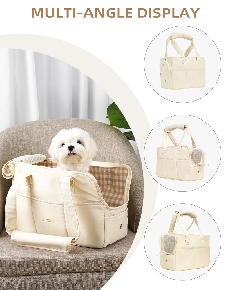 ONECUTE Dog Carrier for Small Dogs Rabbit cat with Large Pockets, Cotton Bag, Dog Carrier Soft Sided, Collapsible Travel Puppy Carrier (Beige, 17" L x 7.5" W x 12" H) - Image 3