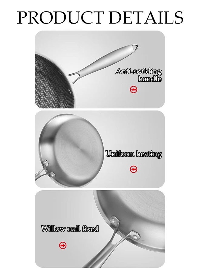 DUNISO مقلاة غير لاصقة من الفولاذ المقاوم للصدأ عالية الجودة، مقلاة بمقبض قوي، متوافقة مع جميع أسطح الطهي، مقلاة عجة دائرية للطهاة، آمنة في غسالة الصحون، 30 سم - Image 3