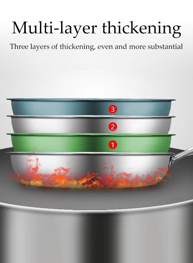 DUNISO مقلاة غير لاصقة من الفولاذ المقاوم للصدأ عالية الجودة، مقلاة بمقبض قوي، متوافقة مع جميع أسطح الطهي، مقلاة عجة دائرية للطهاة، آمنة في غسالة الصحون، 30 سم - Image 5