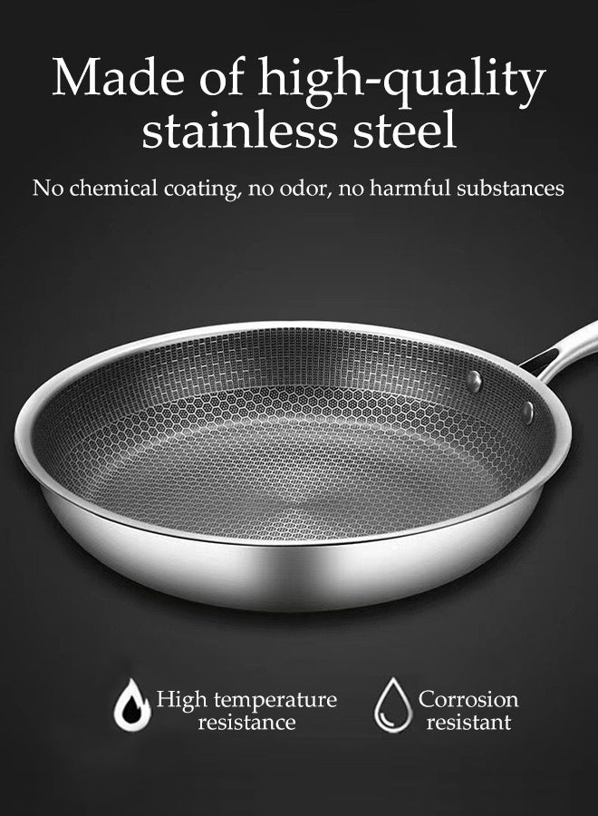DUNISO مقلاة غير لاصقة من الفولاذ المقاوم للصدأ عالية الجودة، مقلاة بمقبض قوي، متوافقة مع جميع أسطح الطهي، مقلاة عجة دائرية للطهاة، آمنة في غسالة الصحون، 30 سم - Image 4