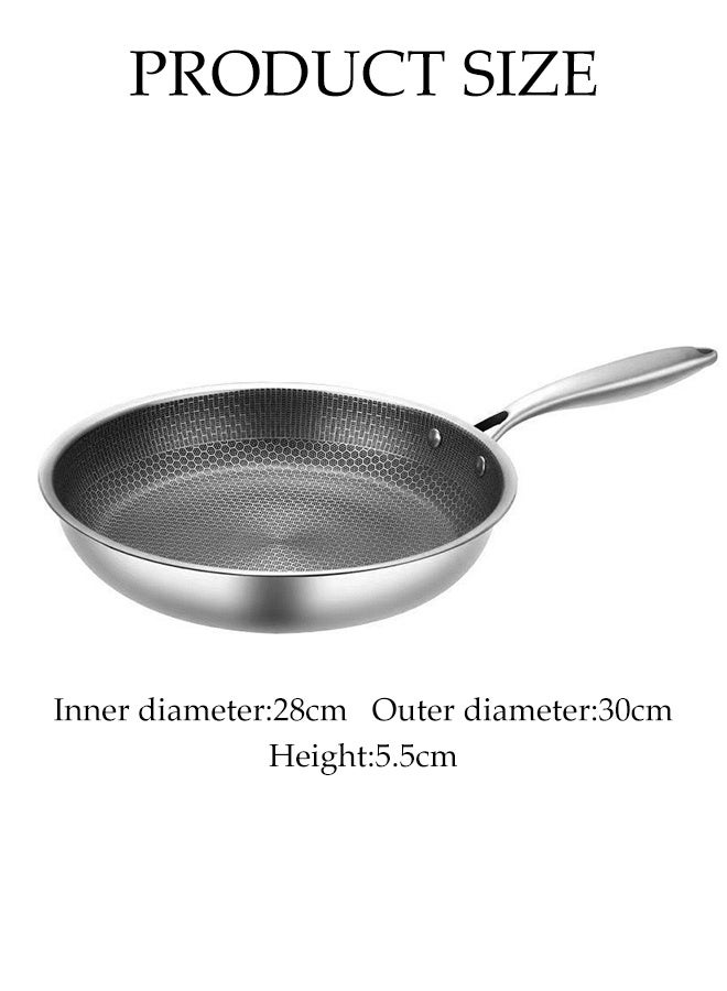 DUNISO مقلاة غير لاصقة من الفولاذ المقاوم للصدأ عالية الجودة، مقلاة بمقبض قوي، متوافقة مع جميع أسطح الطهي، مقلاة عجة دائرية للطهاة، آمنة في غسالة الصحون، 30 سم - Image 2