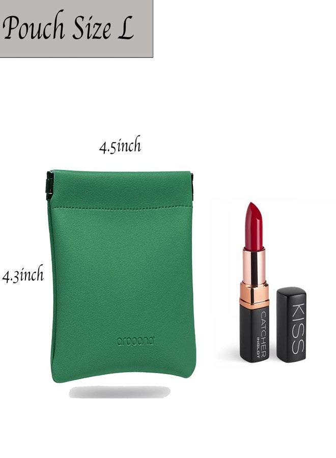 AROPANA Pack of 2 - Aropana Leather Makeup Portable Earphone Pouch Travel Jewellery Lipstick Pouch Coin Purse Card Holder (11.5CM × 11CM) Emarald Green & Snow White - Image 2