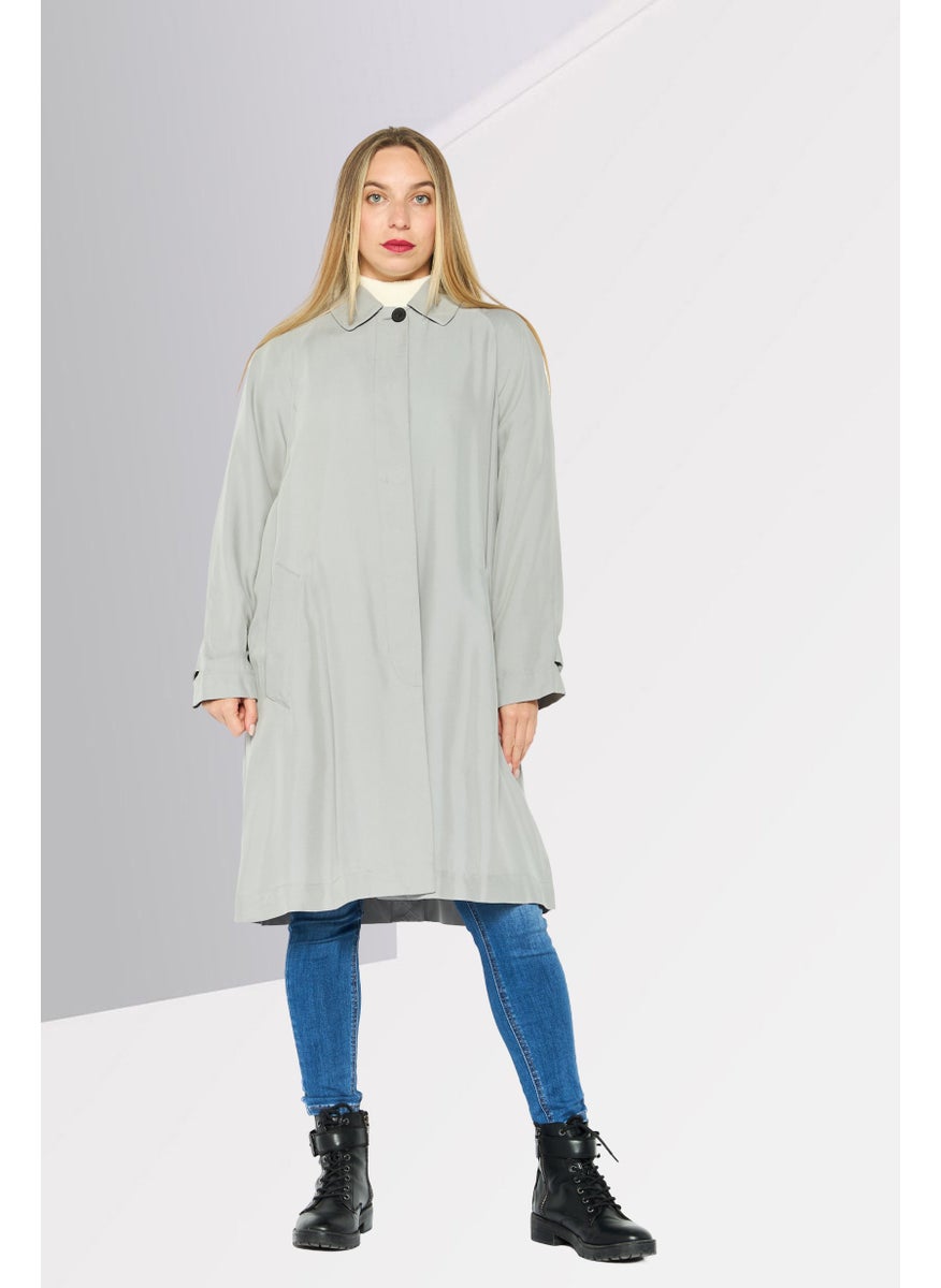 EMPORIO ARMANI Women Solid Belted Trench Coat Jacket, Grey  - Image 2