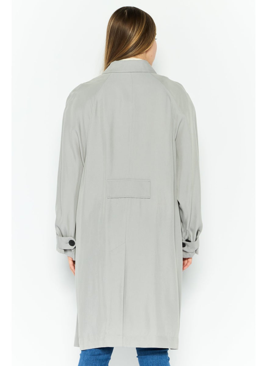 EMPORIO ARMANI Women Solid Belted Trench Coat Jacket, Grey  - Image 3