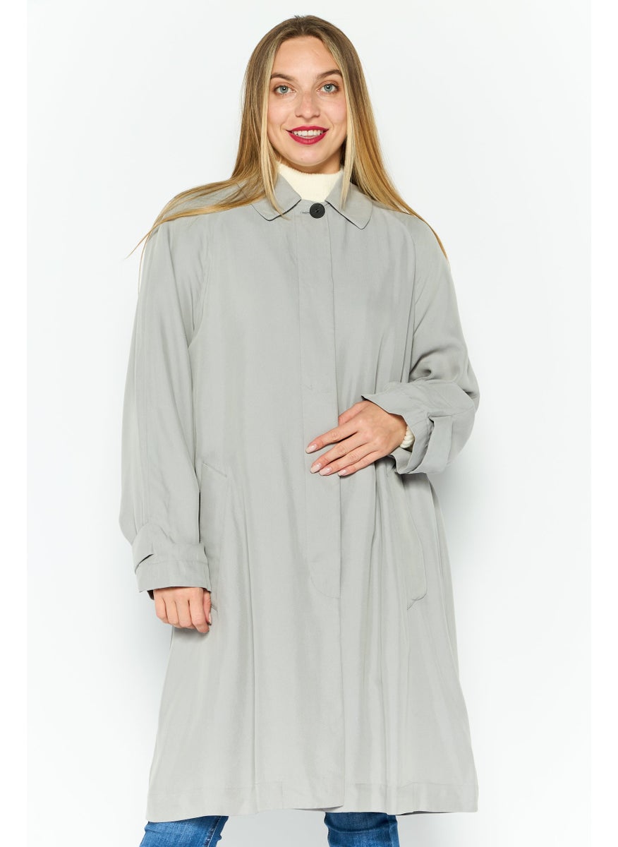 EMPORIO ARMANI Women Solid Belted Trench Coat Jacket, Grey  - Image 1