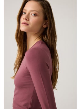 Los Ojos x Melodi Burgundy Long Sleeve Short Blouse Long Fitted  - Image 5