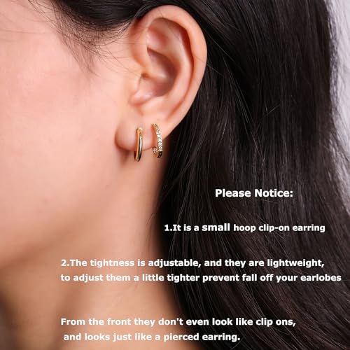 PLOMFOV 4Pairs Clip On Hoop Earrings for Women 14K Gold Plated Non Pierced Earrings Gold Clip On Hoops Small No Piercing Fake Hoop Earrings 14mm - Image 2