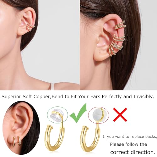 PLOMFOV 4Pairs Clip On Hoop Earrings for Women 14K Gold Plated Non Pierced Earrings Gold Clip On Hoops Small No Piercing Fake Hoop Earrings 14mm - Image 4