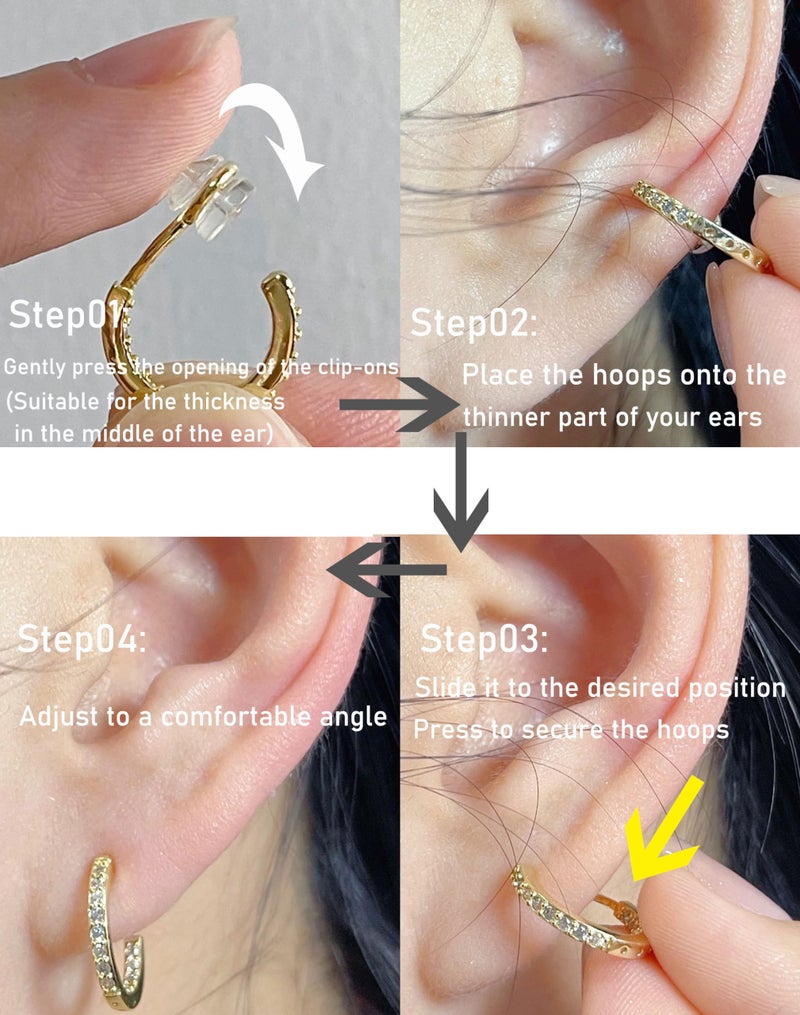 PLOMFOV 4Pairs Clip On Hoop Earrings for Women 14K Gold Plated Non Pierced Earrings Gold Clip On Hoops Small No Piercing Fake Hoop Earrings 14mm - Image 5