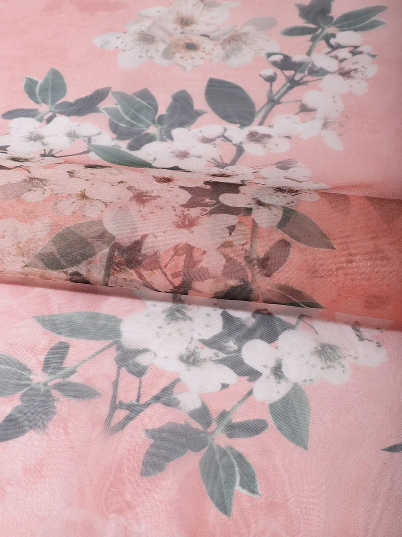 Blush Pink Sheer Organza with Floral Print