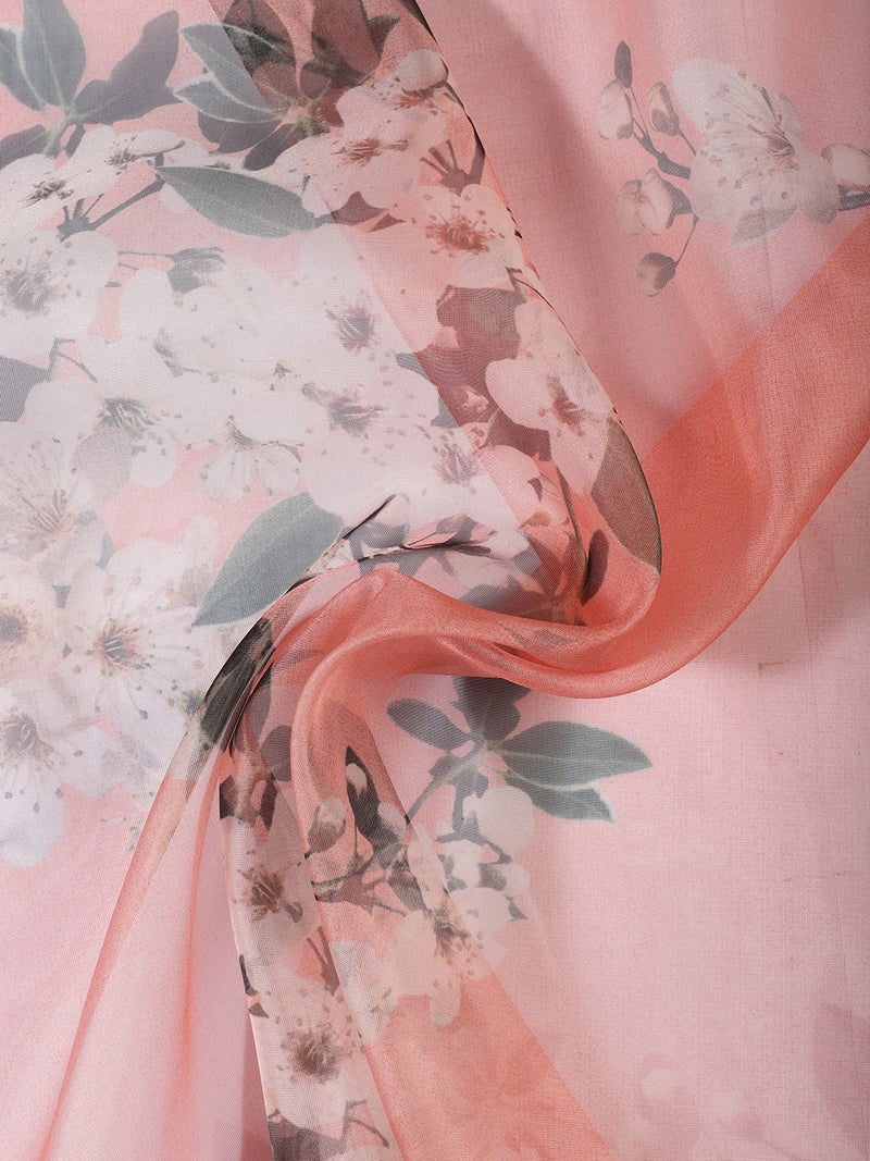 AKS Blush Pink Sheer Organza with Floral Print - Image 3