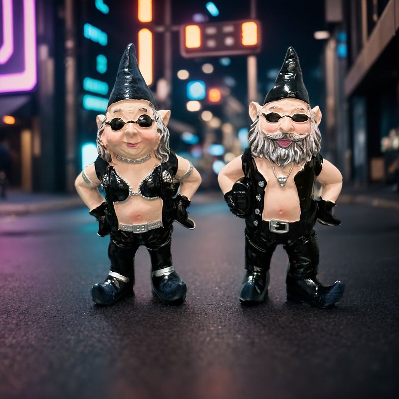 1 Gangster Girl Couple Figurine Resin Gray Bearded Man Leather Jacket American Street Style Home Decor For Living Room Cabinet Garden Tabletop Display - Image 5