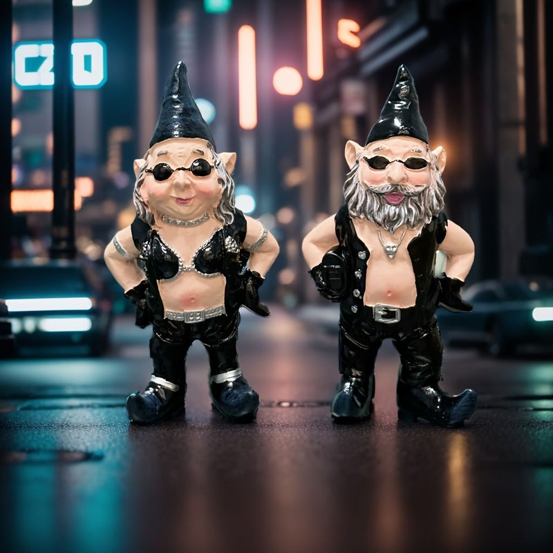 1 Gangster Girl Couple Figurine Resin Gray Bearded Man Leather Jacket American Street Style Home Decor For Living Room Cabinet Garden Tabletop Display - Image 1