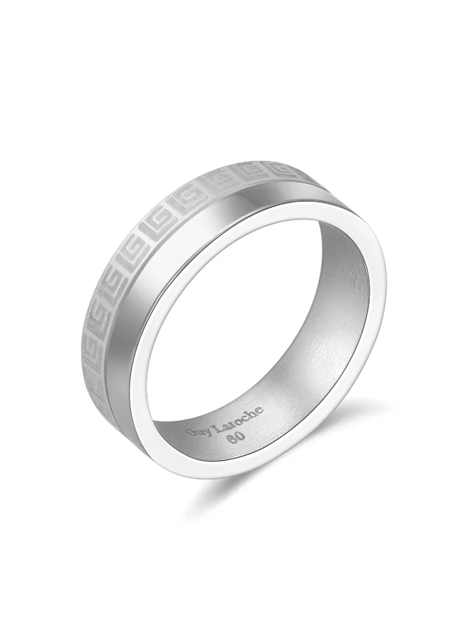 Guy Laroche Alain Two-Line Stainless Steel Ring with Logo – Size 60