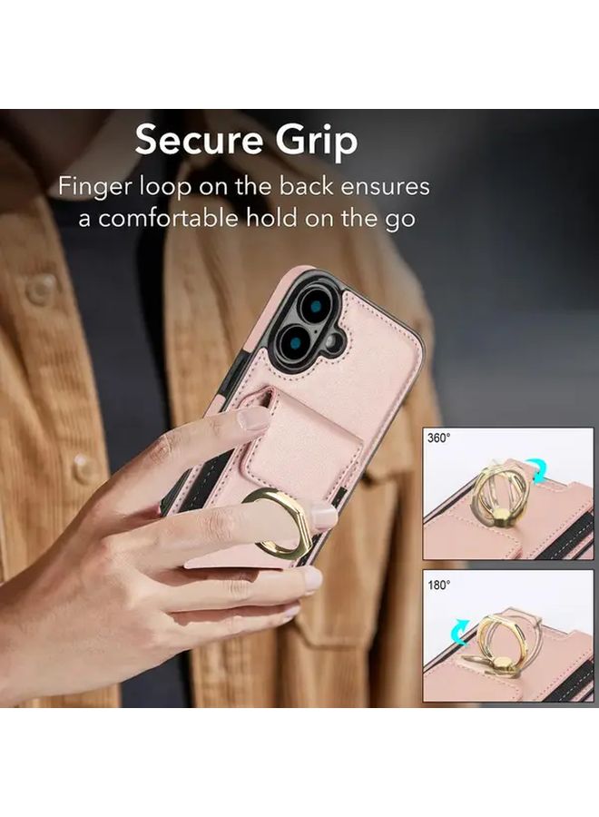 Beige Faux Leather Wallet Case with Card Slot Kickstand Ring Holder for iPhone XR - Image 2