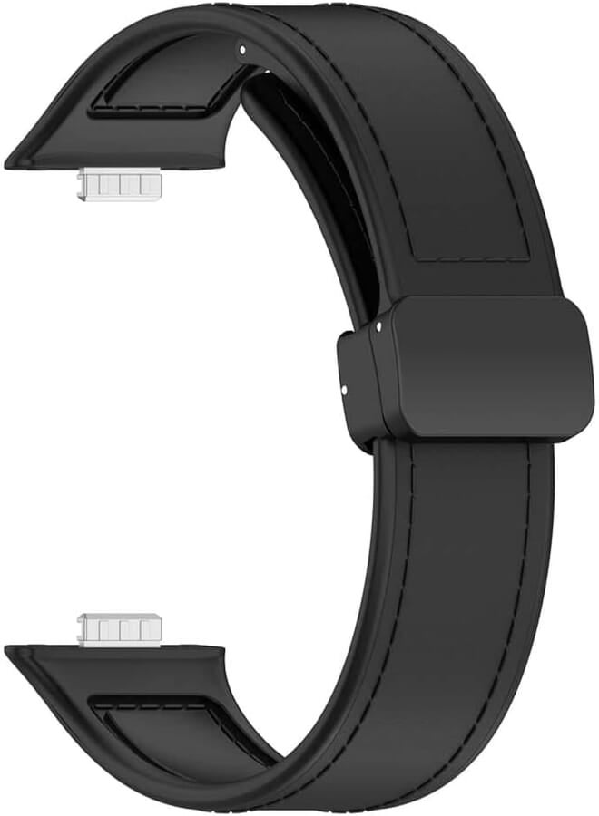 Next Next Store Compatible with Huawei Watch Fit 3 - Soft Silicone Top Woven Leather Magnetic Watch Band - Magnetic Closure Watch Band - Stylish & Fashionable Strap - Men Women