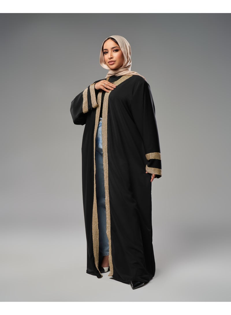 Lavezzi Abaya - | Elegant Embroidered Modest Cardigan for Women | Lightweight Kaftan, Flowy Fabric | Perfect for Special Occasions, Ramadan & Eid - Black - Image 2