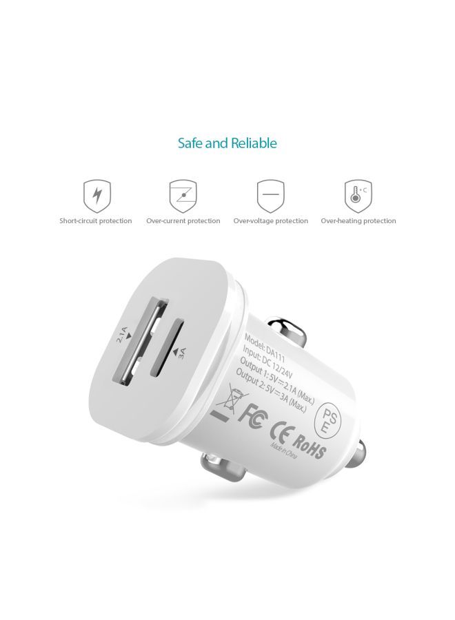 NIBEMINENT Dual Port Type-C Car Charger White  - Image 3
