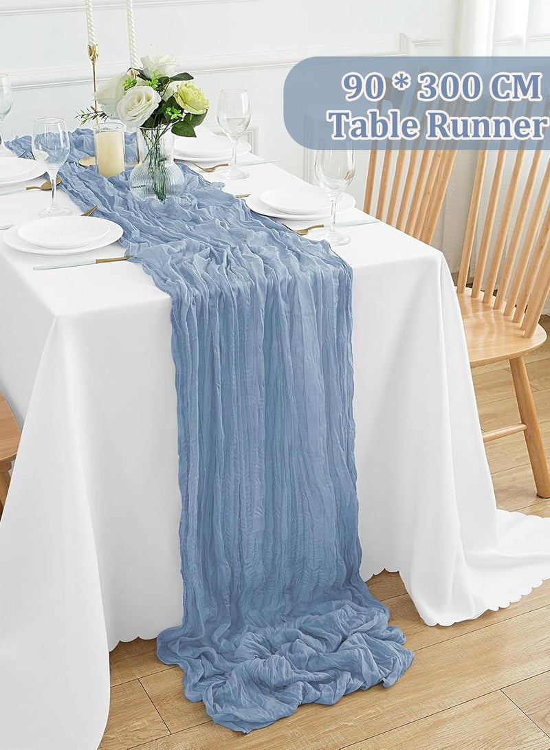 3M Table Runner Blue Gauze Table Runner for Wedding Reception Sheer Bridal Shower Birthday Party Boho Table Decoration Romantic Wedding Long Table Cloth - Image 1