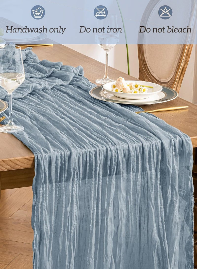 3M Table Runner Blue Gauze Table Runner for Wedding Reception Sheer Bridal Shower Birthday Party Boho Table Decoration Romantic Wedding Long Table Cloth - Image 3