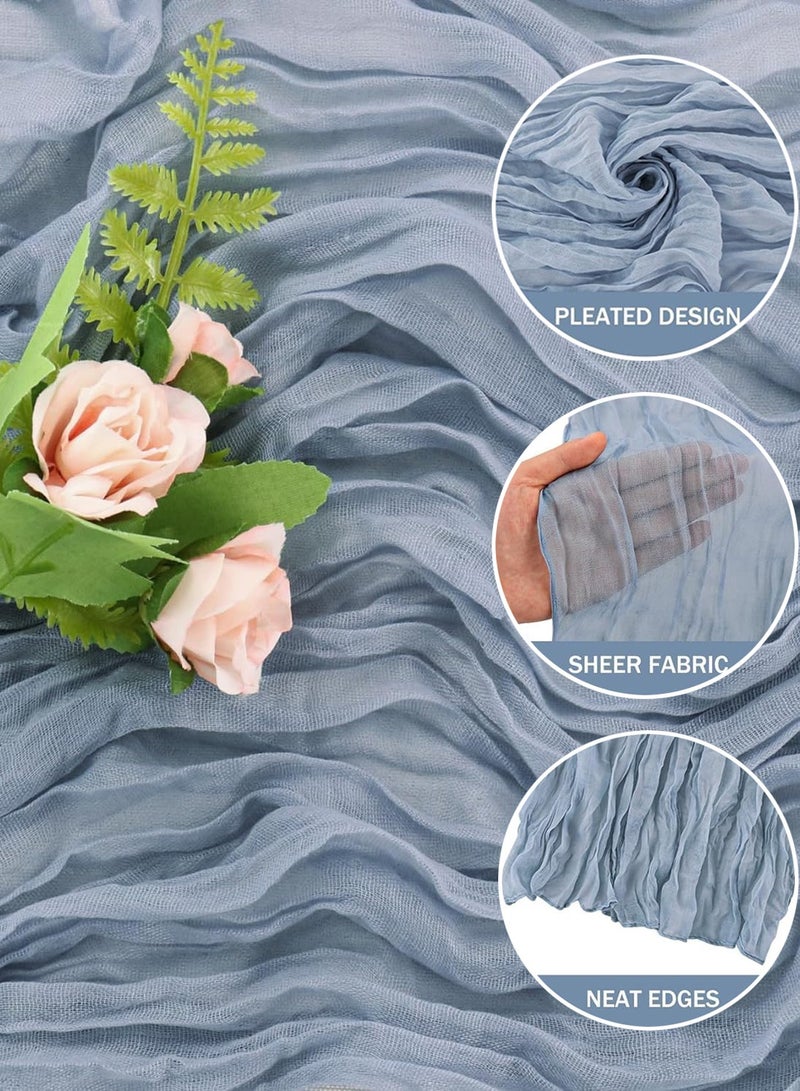 3M Table Runner Blue Gauze Table Runner for Wedding Reception Sheer Bridal Shower Birthday Party Boho Table Decoration Romantic Wedding Long Table Cloth - Image 2