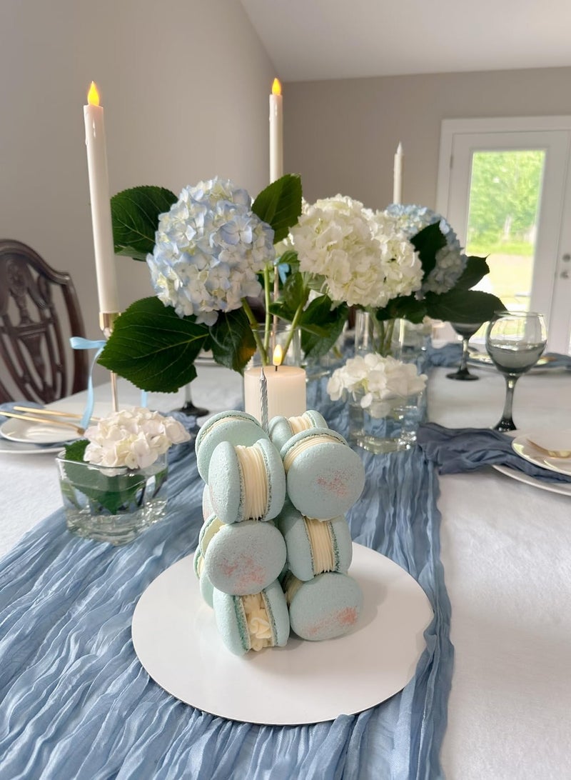 3M Table Runner Blue Gauze Table Runner for Wedding Reception Sheer Bridal Shower Birthday Party Boho Table Decoration Romantic Wedding Long Table Cloth - Image 4